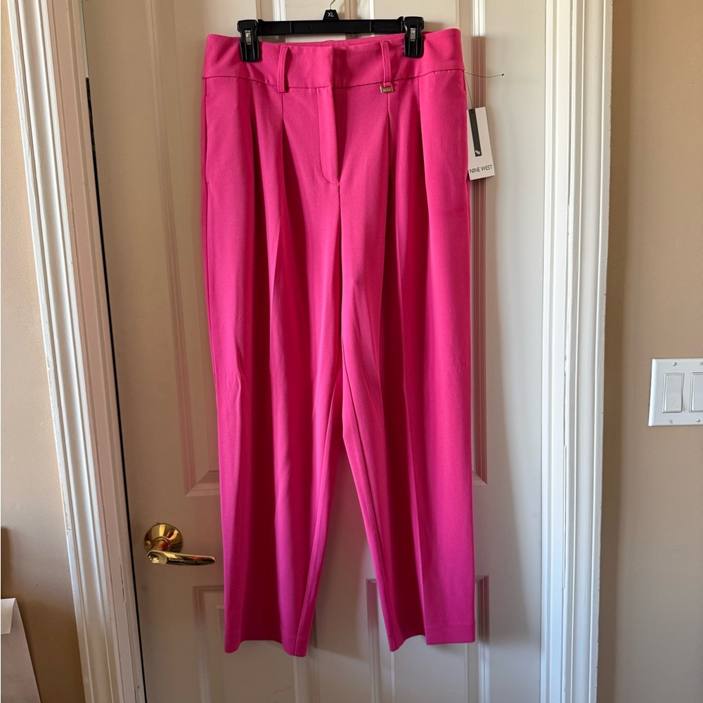 Nine West Bright Pink Pleated Tapered Dress Pants